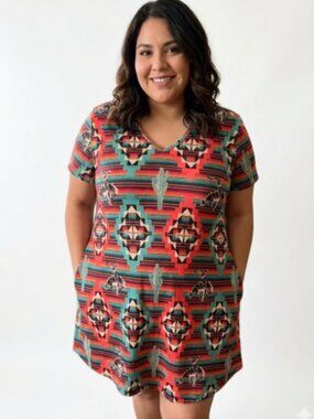 Crazy Train Western Cowboy And Cactus Women's Dress 2XL